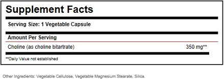 Solgar Choline Ingredients Label
